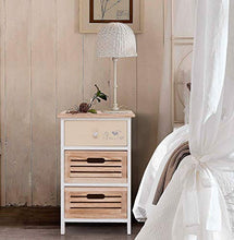 Rebecca Mobili Comodino 3 Cassetti, Mobile, Legno Paulownia, Bianco Beige, Stile Country, Camera Bagno, 56 x 35 x 25 cm (hxlxp)
