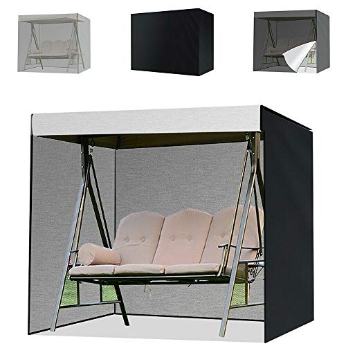 YINGY copertura per altalena da giardino a 3 posti, impermeabile, antivento, resistente ai raggi UV, tessuto Oxford 210D, ampia copertura per amaca da giardino con cerniera (220 x 125 x 170 cm), nero