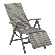 Outsunny Sedia Sdraio da Giardino Pieghevole Reclinabile in Rattan PE con Braccioli e Poggiapiedi, 59x68x107cm Grigio