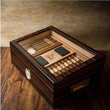 KANJJ-YU Cigar Box, Legno di Cedro Cigar Humidor, Piano vernice trasparente Tetto apribile grande capacità Cigar Humidor, Cigar Humidor e Accessori for sigari for fumatori, Grana del legno buon umore,