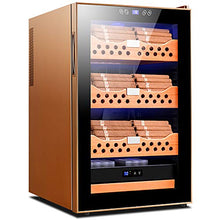 VIY Umidificatore per Sigari, Humidor, 12-18 °C, Touch Display Digitale, 38 Db, Illuminazione A LED, 70 L, 200-250 Sigari, Ripiani in Legno di Cedro, Nero,d'oro