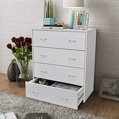 Credenza con 4 Cassetti Scorrevoli con Maniglie,Libreria,Armadietto Moderno,Cassettiera Soggiorno Cucina per Esporre Oggetti Decorativi 60x30,5x71 cm -Bianco