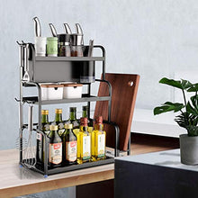 LYM &ripiano di stoccaggio Scaffale da Cucina Scaffale di stoccaggio condimento Multifunzione in Acciaio Inossidabile Scaffale di stoccaggio Cucina - Nero 3 Strati Scaffale di Finitura