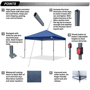 Abccanopy Tenda parasole, gazebo, da esterno, facile elevamento,10x10 serie blocco centrale