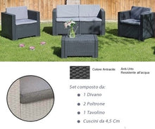 GrecoShop Divano con Poltrone e Tavolino/Salotto/Salottino in Polyrattan per Esterno/Arredo Giardino - MOD. Antracite (cod.:4040)