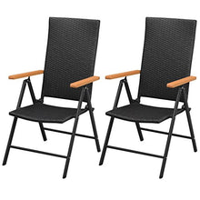 Festnight 2 pz Set Sedie Schienali Pieghevoli da Giardino in Polirattan ed Alluminio Nero