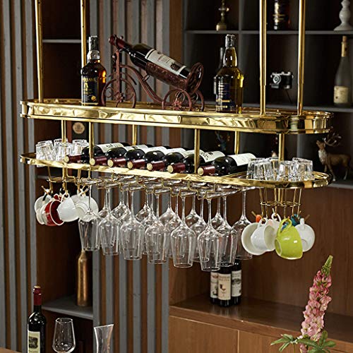 LIYANJJ Calici in Ferro in Stile Europeo a 2 Livelli Rack in Laminato Acrilico con LED Portabottiglie rovesciato Bicchieri di Champagne Appendiabiti Portabicchieri da Bar per Bar Cucina Club