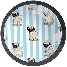 Pugdog Angel Blue White Stripes Pomelli per Porta Set di 4 Pomelli per Mobili Manopole per Cassetti Cucina Armadio Vetro