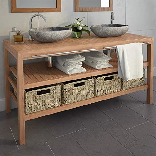Cikonielf - Mobiletto da bagno, con corrimano, lavabo in pietra e cestino portaoggetti, multifunzione, 132 x 45 x 75 cm