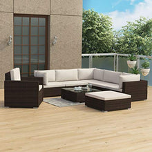 Tidyard Set 8 pz Divani da Giardino in Polyrattan Marrone con Cuscini,Divano Angolare Modulare con Penisola Rattan+Poltrona Rattan+Tavolino Quadrato da Giardino per Esterno,Divani Modulari
