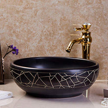 Jgophu - Appendiabiti rotondo in porcellana, lavabo da appoggio per bagno, dipinto a mano, colore: Nero