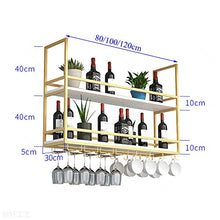 JHGJBJ d'oro Appesa Vino Rack, Stile Industriale in Ferro Battuto Doppia Cremagliera di Immagazzinaggio della Cucina Soffitto Appeso, con 2 Portabicchieri (Size : 80x30x80cm)