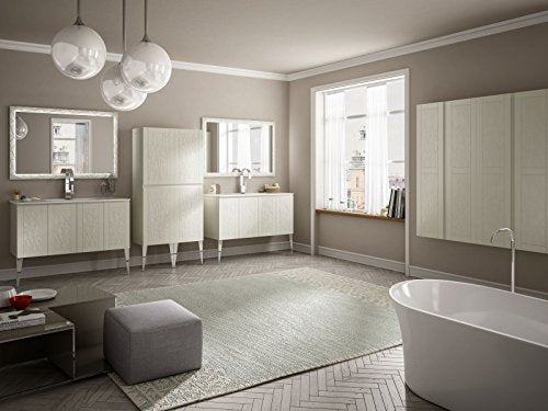 Mobile bagno a terra moderno America bianco opaco, misura cm 90, con specchio, lavabo e colonna