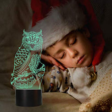 CooPark Lampada da comodino gufo per bambini, gufo 3D Illusion Lampada da tavolo Arredamento camera da letto Interruttore tattile remoto 16 colori che cambiano giocattoli Regali di compleanno