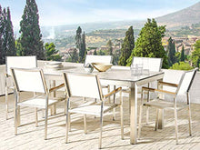 Beliani Set da Giardino Tavolo Simil Marmo 6 Sedie Tessuto Bianco 180 x 90 cm GROSSETO