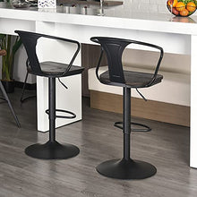 homcom Set 2 Sgabelli da Bar Girevoli, Acciaio Nero e Legno con Altezza Regolabile, Schienale e Braccioli 52x53x91-114cm