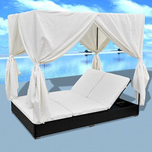 vidaXL Lettino Prendisole in Polyrattan con Tende Nero Letto Sdraio Giardino