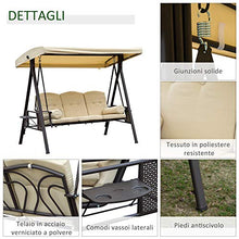 Outsunny Dondolo da Giardino 3 Posti in Metallo con Tetto Inclinabile e Cuscini Imbottiti 280x120x172cm, Beige