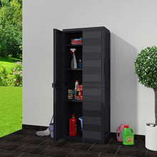 CASSETTA DA GIARDINO A 3 niveli, con due ante e tre ripiani ventilati e regolabili, facili da montare, CASSETTA da giardino nera, Dimensioni: 65 x 38 x 171 cm (L x l x A).
