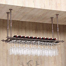 Portabottiglie da vino retrò in metallo ripiano in ferro ripiano in bar LOFT a soffitto a parete appeso vino calici in vetro champagne porta calici portabottiglie portaoggetti (dimensioni: 60 * 30 c