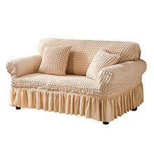 Copridivano Elasticizzato, Fodera per Divano Elasticizzato con Gonna Aderente, Copridivano 1/2/3/4 Posti, Tessuto Lavabile Seersucker Resistente Elastico. (Beige,4 Posti/Divano)