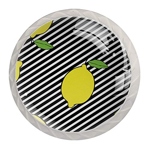 4 maniglie per armadietti, credenze, cassetti, mobili da cucina o camera dei bambini, motivo a linee nere limone.