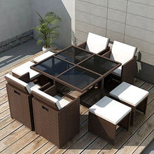Festnight Set da Pranzo da Giardino con Cuscini, Tavolo Sedie da Giardino, Set Mobili da Giardino in Polyrattan Marrone 9 pz