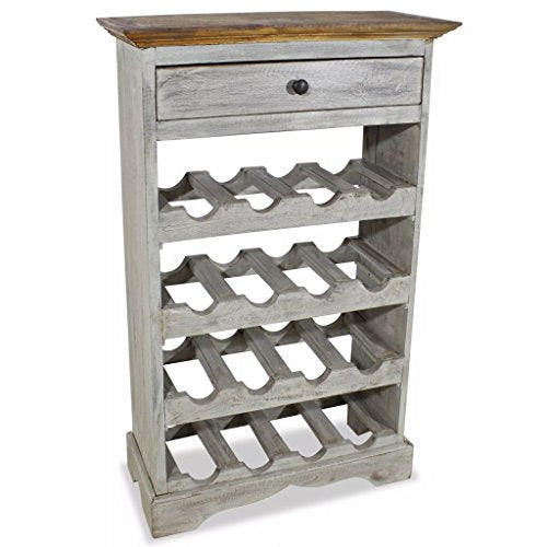 Festnight Portavino Porta Bottiglie Stile Anticato in Legno Massello Recuperato con 4 Pianni e Una Cassetta 55x23x85 cm per 16 Bottiglie