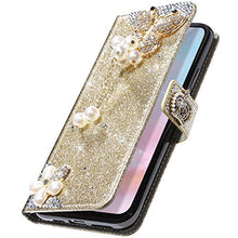 Saceebe Compatibile con iphone 11 Pro 5.8 Custodia pelle Glitter Cover a libro Glitter Diamante Strass Flip Case [Custodia corona perla farfalla] Rhinestone Portafoglio Pelle Cover Morbido,oro