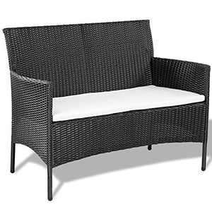 Totò Piccinni Set Praga Salotto Completo di Divano 2 Poltrone e Tavolino in Vetro e Poly Rattan Struttura in Acciaio con Cuscini (Nero)