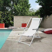 Sedia sdraio in alluminio prendisole da giardino, terrazzo e spiaggia con telo traspirante in textilene bianco con cuscino poggiatesta e braccioli reclinabile 4 posizioni