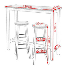WOLTU Set Mobili da Bar Tavolo con 2 Sgabelli Alti Arredo per Cucina in Acciaio Legno BT17ws+BH130ws-2