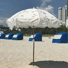 Pieghevole in legno massello nappa ombrellone 6.5ft patio spiaggia ombrellone all'aperto sun ripalzo ombrelloni con ancorare e striscia di sabbia, UV50 + protezione solare, portatile e leggero
