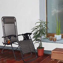 Springos - Sedia a sdraio da giardino, pieghevole, con poggiatesta e tavolino laterale, lettino prendisole e per il relax
