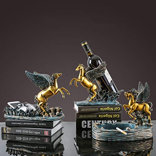 Kjsdzh Decorazione Europea Americana Creativa Moderna Portabottiglie Decorazione Adatta per Soggiorno Portico Armadietto del Vino Bar Tavolo Casa Portabottiglie, Pegasus Set di Tre Pezzi