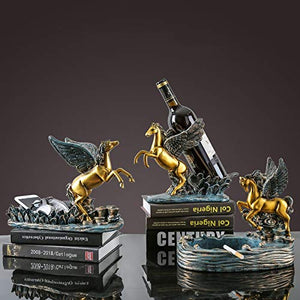 Kjsdzh Decorazione Europea Americana Creativa Moderna Portabottiglie Decorazione Adatta per Soggiorno Portico Armadietto del Vino Bar Tavolo Casa Portabottiglie, Pegasus Set di Tre Pezzi