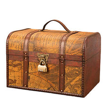 Rvest, scrigno del tesoro, baule in legno, baule per tesoro dei pirati, scatola regalo richiudibile con coperchio e lucchetto con chiave, grande scatola del tesoro, valigetta decorativa