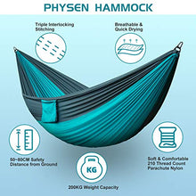 PHYSEN Amaca da viaggio ultraleggera con 2 moschettoni di alta qualità e 2 cinghie in nylon, portata 200 kg, traspirante e ad asciugatura rapida, per giardino (275 x 140 cm, verde)