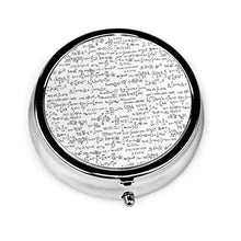 Scatola rotonda per medicina portatile, mini pillole in metallo, dispenser per pillole tascabili, borsa da viaggio, note matematiche piccole