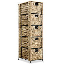 Tidyard Armadietto Portaoggetti con 5 Cesti in Giacinto d'Acqua e Telaio in Metallo 25,5 x 37 x 100 cm Marrone