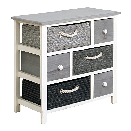 Mobiletto Bagno Country Con Cassetto E 3 Ceste - Legno Paulownia E Vimini, 85x31x27 Cm - Foto 5