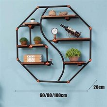 FYHH-JZHY Decorazioni da Parete Mensola di Design Retro Loft Polygon Mensola A Muro Legno E Ferro Materiale Metallico Portabottiglie Facile da Installare Stoccaggio (Dimensioni: 80 Cm), 80 Cm, 80 Cm