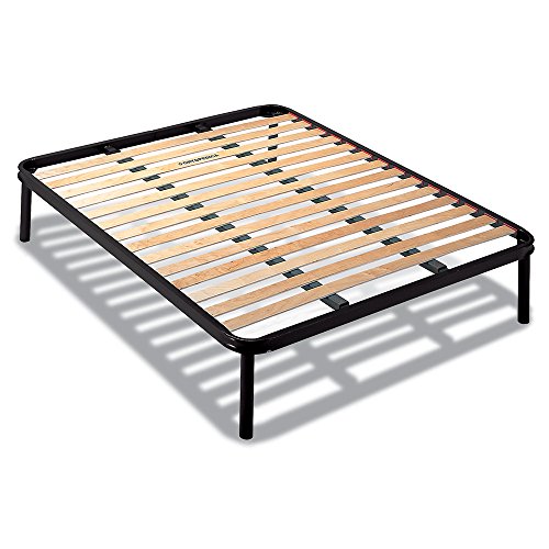 Dormidoro Rete Letto Ortopedica Matrimoniale 160x190cm | 14 Doghe Legno Faggio | Struttura Acciaio 50mm | Piedi Avvitabili | Anticigolio | Doppia Barra Centrale | Altezza Totale 35cm