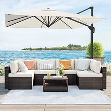 SONGMICS Ombrellone da Giardino Quadrato 3 x 3 m, Ombrellone Decentrato con UPF 50+, Rotazione a 360°, Inclinazione Regolabile, Manovella per Apertura e Chiusura, con Base, Beige GPU039M01