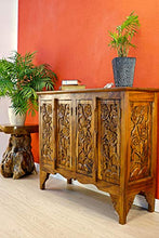 Mobile in legno massiccio SIAM II – 80 x 96 cm comò in legno di acacia con intaglio (coloniale)