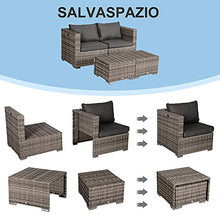 Outsunny Divano da Esterno in Rattan e Alluminio, Set 8 Pezzi, Salottino da Giardino Grigio, Salvaspazio (75x75x71cm)