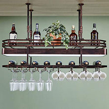 Porta Bicchiere di Vino Sottosopra Portabottiglie da Soffitto Metallo di Ferro Ripiano Decorativo per Bar Ristorante Cucina Creativa Famiglia,Ottone,100 * 35cm