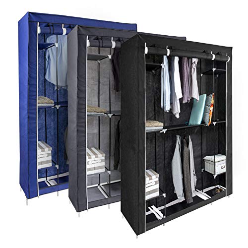 casa pura Armadio Tessuto Guardaroba - Armadio Salvaspazio, Componibile, Pieghevole | Armadio Portatile Extra Alto con 10 Ripiani e 2 Appendiabiti | 3 Colori - 210 x 150 x 45 cm (A x L x P) - Nero