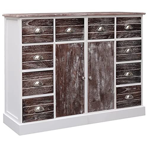 vidaXL Credenza Mobile con 10 Cassetti e Ante Robusta Pratica Tavolino Laterale Salotto Marrone 113x30x79 cm in Legno Pioppo e Paulownia