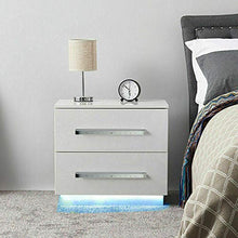 Comodino con 2 cassetti RGB LED e comodino da notte lucido, per camera da letto, soggiorno, 55 x 37 x 50 cm, colore: bianco